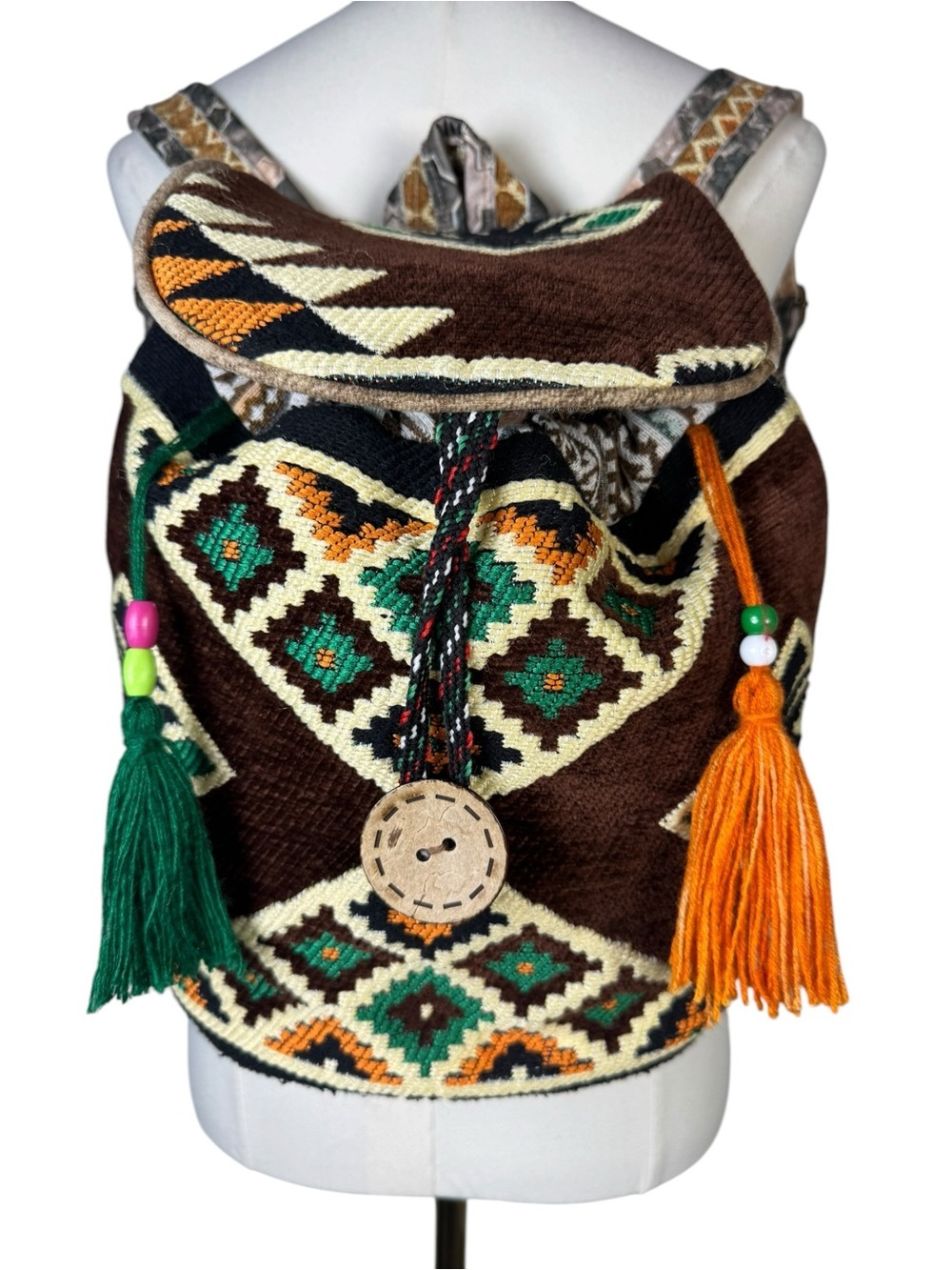 Vintage Turkish Kilim Backpack Woven Tapestry Rug Bag Boho Tribal Festival 80s